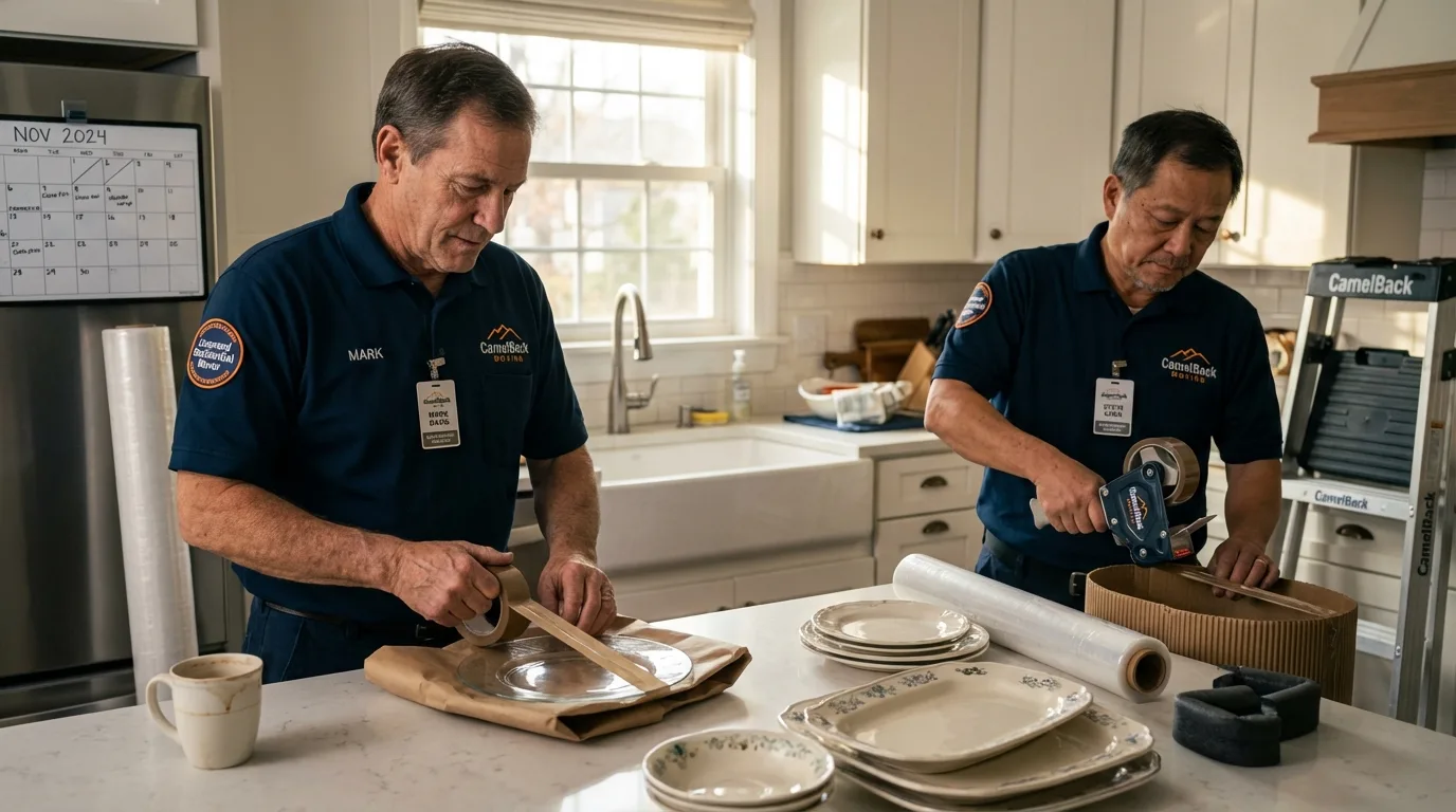 Professional crew packing kitchen dishware in Coleman, TX